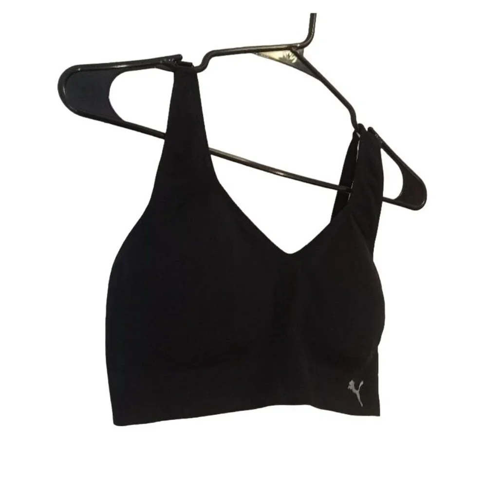 Puma Seamless Sports Bra Size Medium Black Wireless Padded Workout Activewear B6